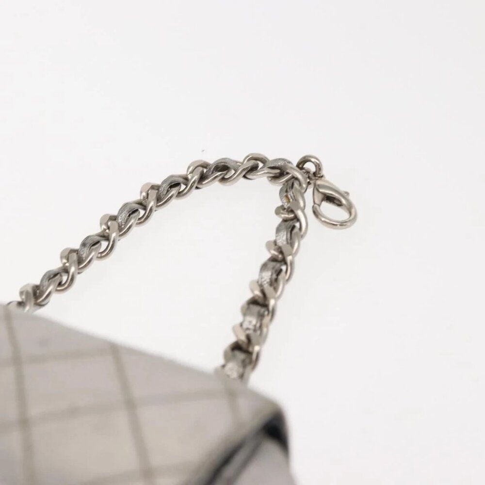 CHANEL Matelasse Chain Hand Bag Lamb Skin Silver CC Auth 148202 - Picture 9 of 16